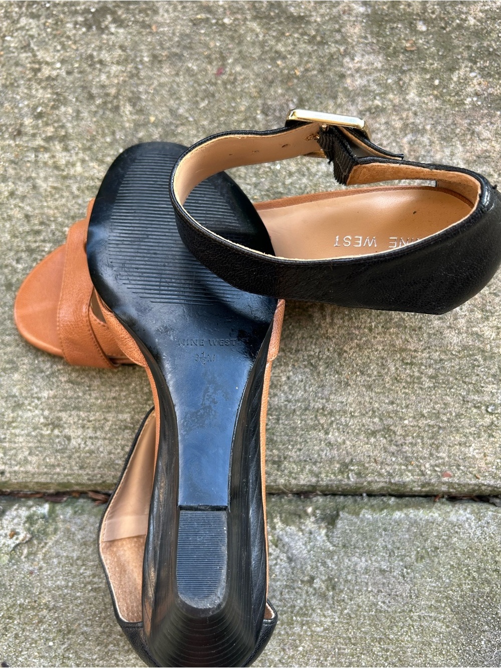 Nine West Two-Tone Black and Brown Leather Ankle Strap Sandals - Picture 5 of 5